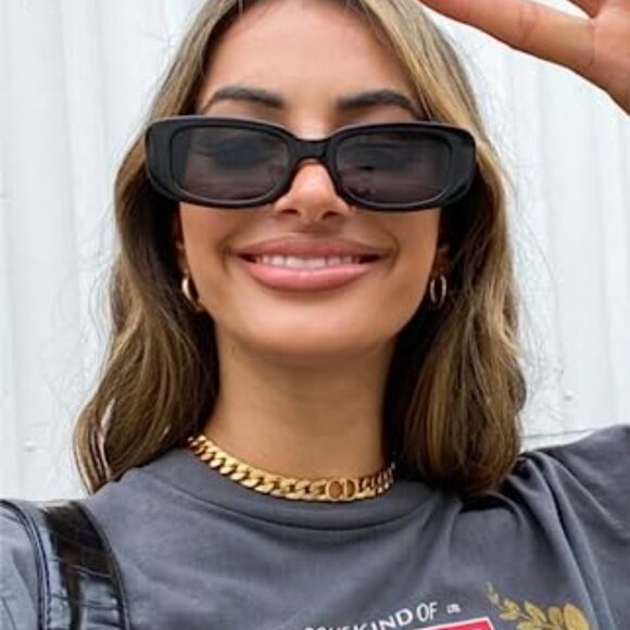 Retro 90s Rectangle Sunglasses UV400 Unisex Fashion Eyewear - Picture 3 of 8